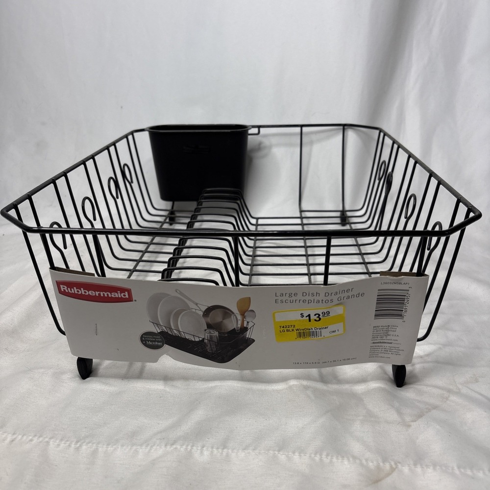Rubbermaid Food Products Large Black Wire Dish Drainer Utensil Holder 6032 NEW